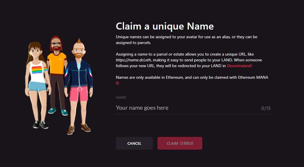 Decentraland NAME identities